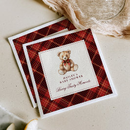 Guardanapo De Papel Chá de Bebê do Urso Teddy Xadrez Vermelho Vintage