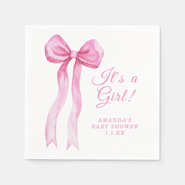 Guardanapo De Papel Chá de Bebê É uma Menina Arco Rosa (Frente)