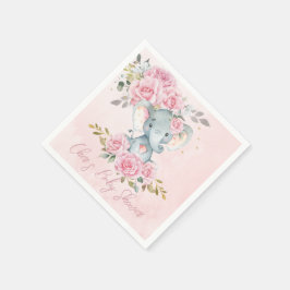 Guardanapo De Papel Chá de Bebê Elefante Floral Rosa Bebê Menina