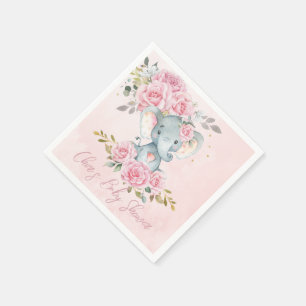 Guardanapo De Papel Chá de Bebê Elefante Floral Rosa Bebê Menina