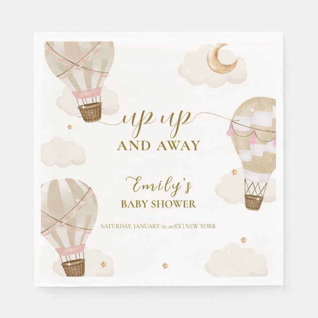Guardanapo De Papel Chá de Bebê Elegante Boho Neutro Balão de Ar Quent (Frente)