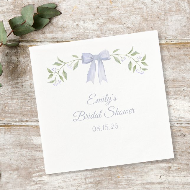 Guardanapo De Papel Chá de Bebê Elegante com Aquarela Floral e Laço Ch (Custom Floral Bridal Shower Napkins with Coquette Bow – Elegant Personalized Decor Bride to Be Party)