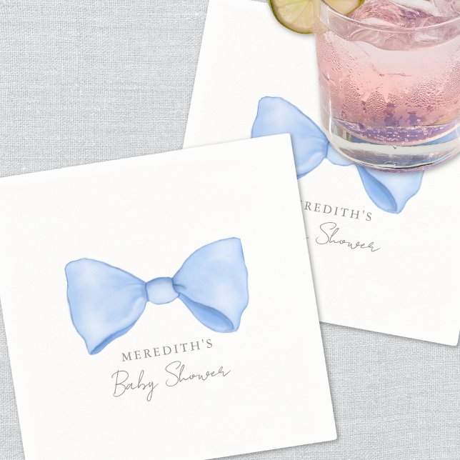Guardanapo De Papel Chá de Bebê Elegante com Laço Azul (Criador carregado)