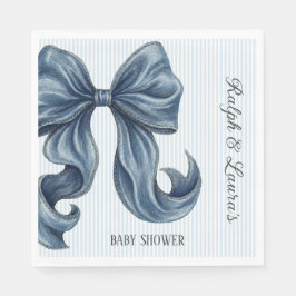 Guardanapo De Papel Chá de Bebê Elegante com Laço Listrado Azul