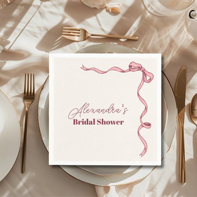 Guardanapo De Papel Chá de Bebê Elegante com Laço Rosa (Criador carregado)
