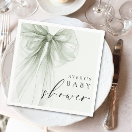 Guardanapo De Papel Chá de Bebê Elegante com Laço Verde Sálvia