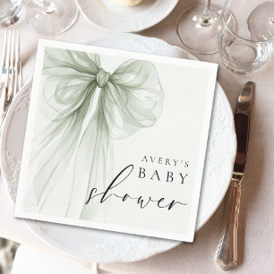 Guardanapo De Papel Chá de Bebê Elegante com Laço Verde Sálvia