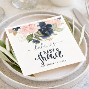 Guardanapo De Papel Chá de Bebê em Aquarela Botânica Floral Rosa Azul-