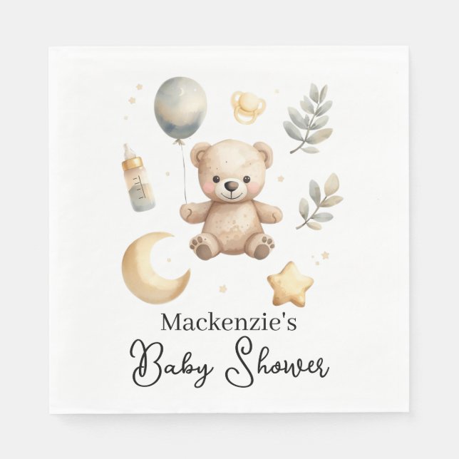 Guardanapo De Papel Chá de Bebê em Aquarela Urso Celestial (Frente)