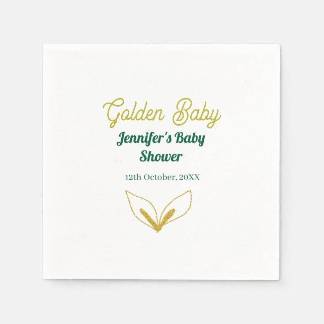 Guardanapo De Papel Chá de bebê encantado com folhas de ouro verde-fol (Frente)