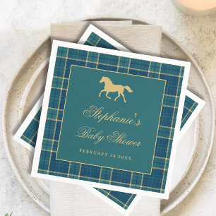 Guardanapo De Papel Chá de Bebê Equestre Cavalo Dourado Xadrez Clássic