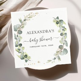 Guardanapo De Papel Chá de Bebê Eucalipto Verde Boho Rústico