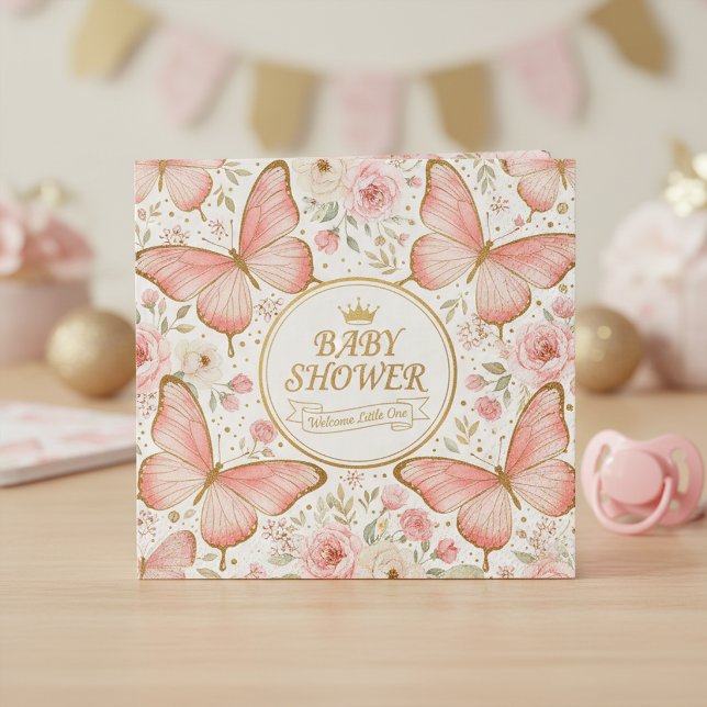 Guardanapo De Papel Chá de Bebê Flor de Borboleta Dourado Rosa (Criador carregado)
