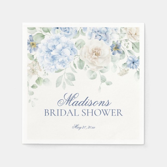 Guardanapo De Papel Chá de Bebê Floral Azul Hydrangea (Frente)