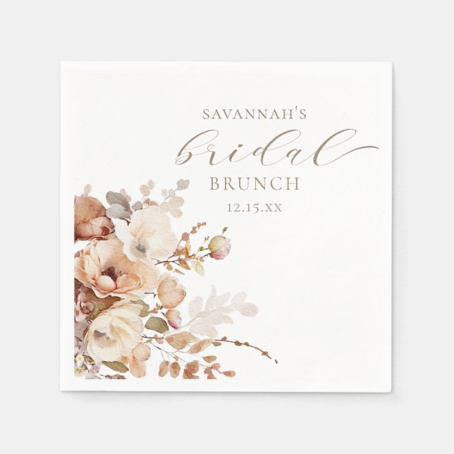 Guardanapo De Papel Chá de Bebê Floral Bege Neutro Elegante (Frente)