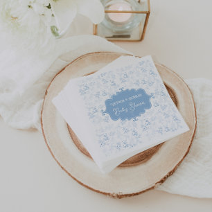Guardanapo De Papel Chá de Bebê Floral Branco Azul Empoeirado Vintage
