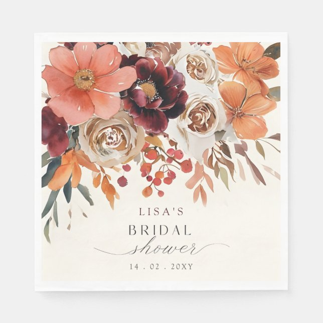 Guardanapo De Papel Chá de Bebê Floral Burgundy Rústico de Outono (Frente)