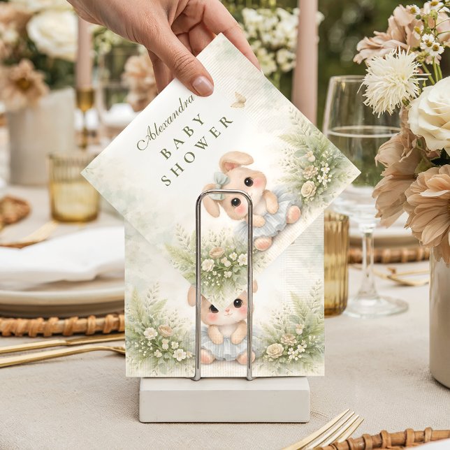 Guardanapo De Papel Chá de Bebê Floral Coelhinho Verde Salvia (Criador carregado)