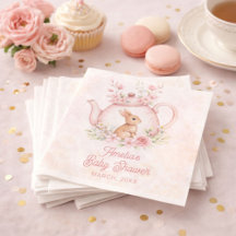 Chá de Bebê Floral com Coelho em Aquarela