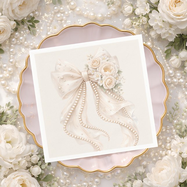 Guardanapo De Papel Chá de Bebê Floral com Laço Elegante (Criador carregado)