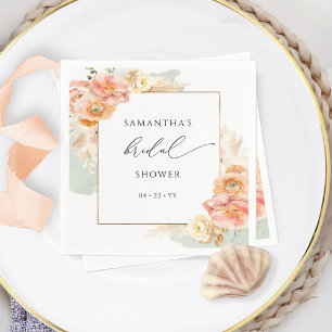 Guardanapo De Papel Chá de Bebê Floral de Pêssego e Salva Elegante