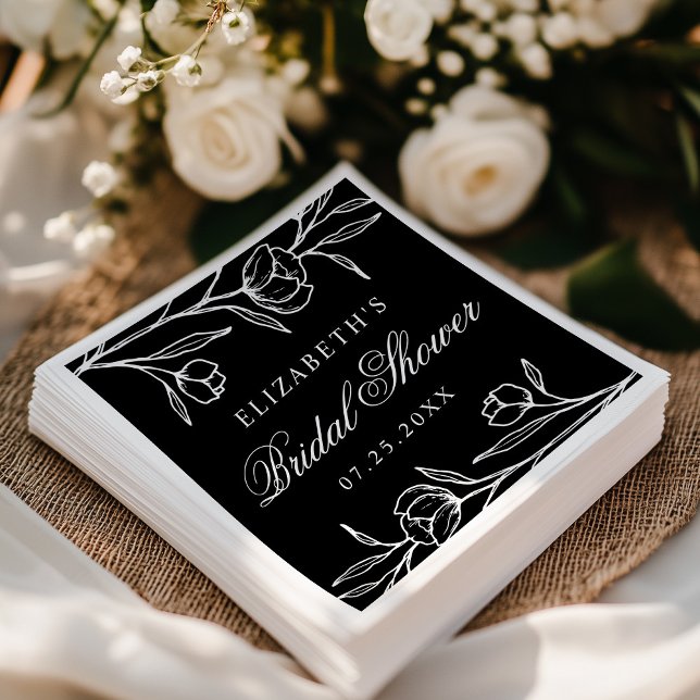 Guardanapo De Papel Chá de Bebê Floral Desenhado em Preto e Branco (Criador carregado)
