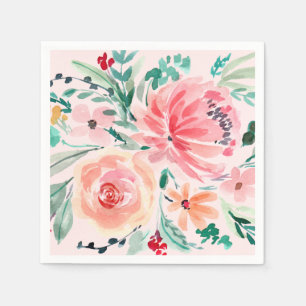 Guardanapo De Papel Chá de Bebê Floral em Aquarela Rosa