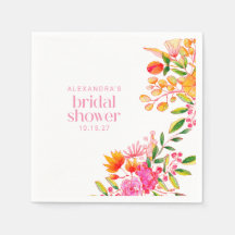 Chá de Bebê Floral em Aquarela Rosa Laranja Modern