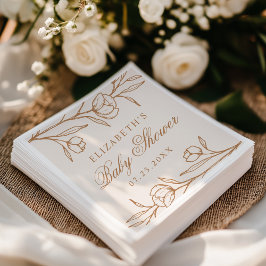 Guardanapo De Papel Chá de Bebê Floral Esboçado em Amêndoa e Cobre