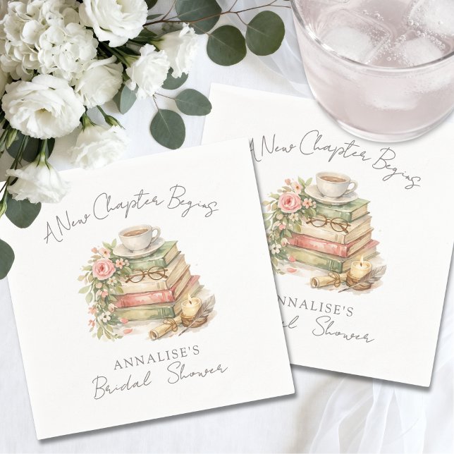 Guardanapo De Papel Chá de Bebê Floral Novo Capítulo Nupcial (Book New Chapter Floral Bridal Shower Napkins )
