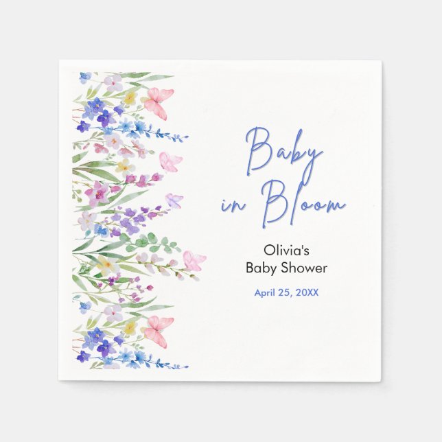 Guardanapo De Papel Chá de Bebê Floral Primavera Bebê em Flor  (Frente)