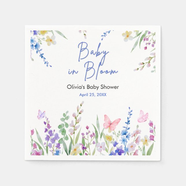 Guardanapo De Papel Chá de Bebê Floral Primavera Bebê em Flor  (Frente)