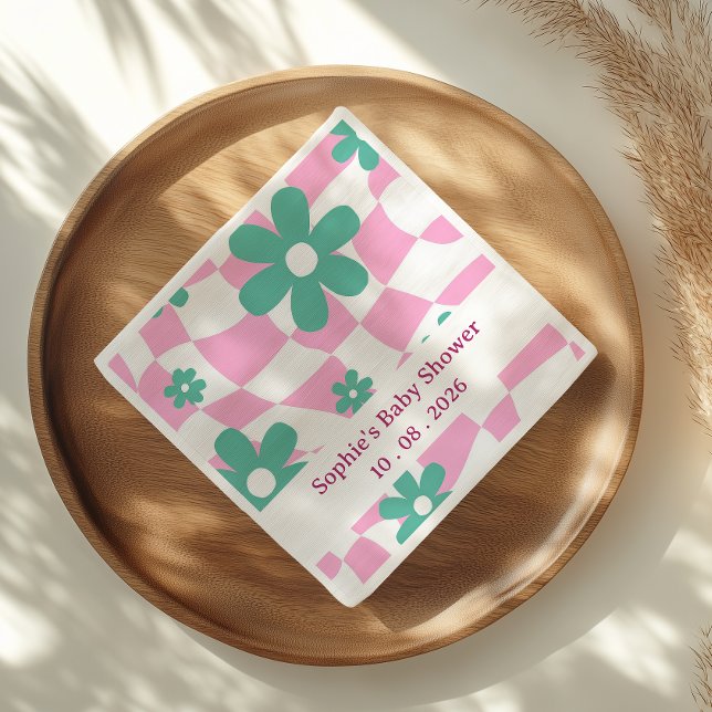 Guardanapo De Papel Chá de Bebê Floral Rosa e Turquesa com Estilo Retr (Criador carregado)