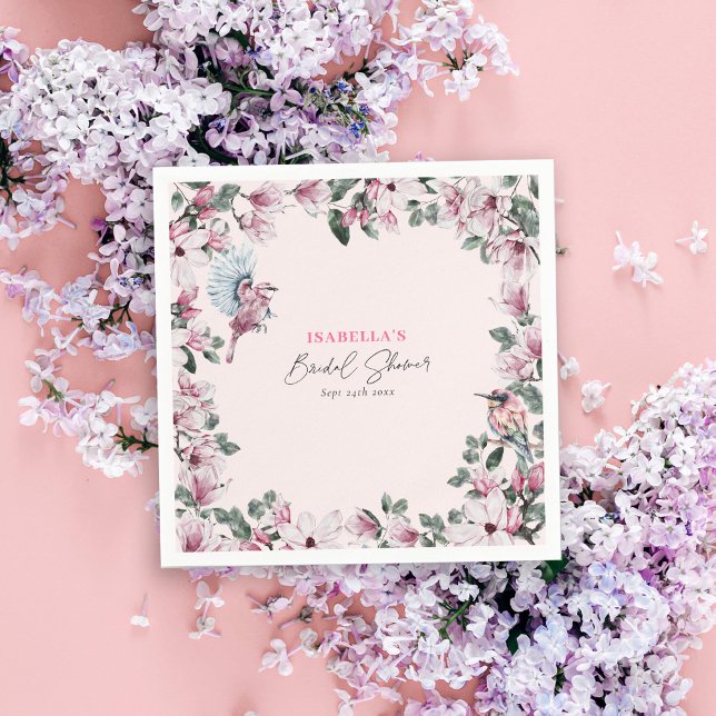 Guardanapo De Papel Chá de Bebê Floral Rosa & Pássaros Elegante Nupcia (Criador carregado)