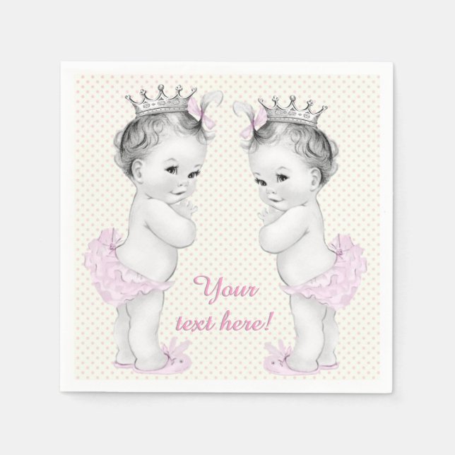 Guardanapo De Papel Chá de Bebê Gêmeas Princesa Rosa Antigo (Frente)