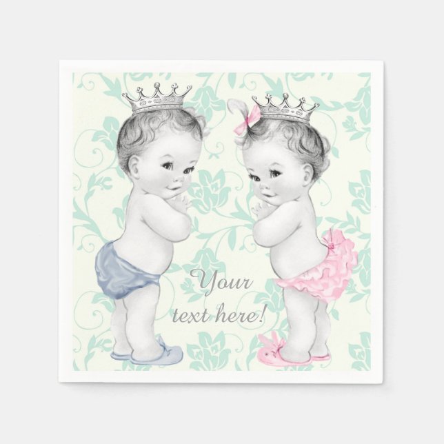 Guardanapo De Papel Chá de Bebê Gêmeos Príncipe e Princesa (Frente)