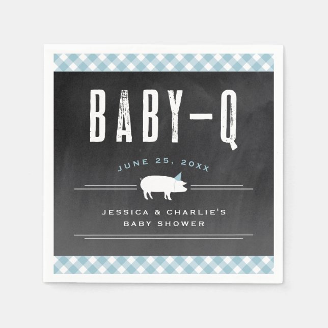 Guardanapo De Papel Chá de Bebê Gingham Baby BBQ Azul (Frente)