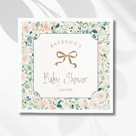 Guardanapo De Papel Chá de Bebê Grandmillenial Rosa Bege Floral Dourad