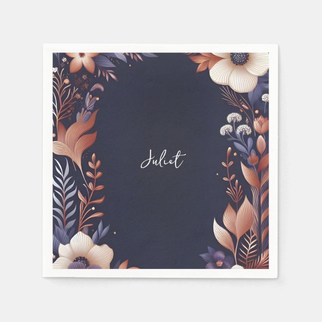 Guardanapo De Papel Chá de Bebê Hydrangea Azul-Marinho Metálico Puro (Frente)