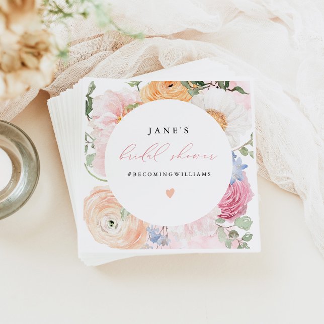 Guardanapo De Papel Chá de Bebê JANE Blush Pétalas Florais & Prosecco (Criador carregado)