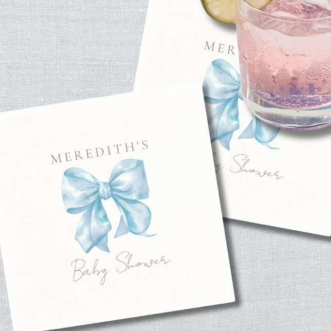 Guardanapo De Papel Chá de Bebê Laço Azul Fofo (Cute Blue Bow Baby Shower Napkins)