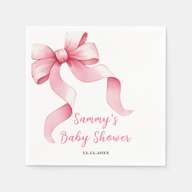 Guardanapo De Papel Chá de Bebê Laço Coquette Rosa (Frente)