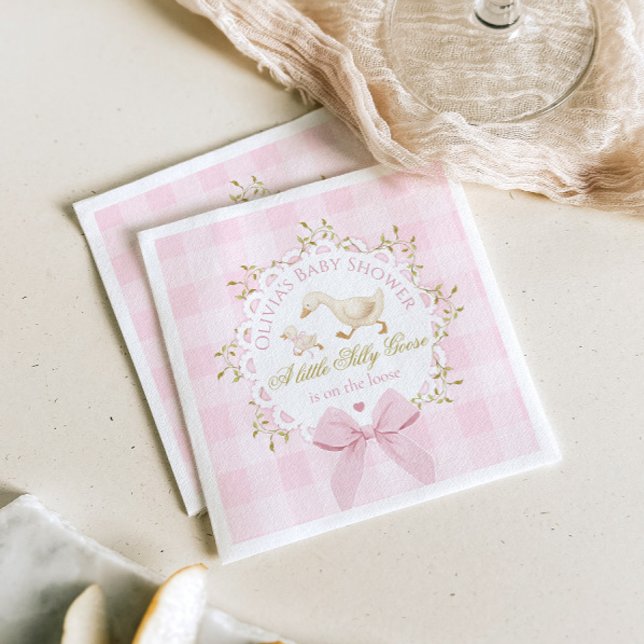 Guardanapo De Papel Chá de Bebê Laço Xadrez Rosa Silly Goose (Criador carregado)