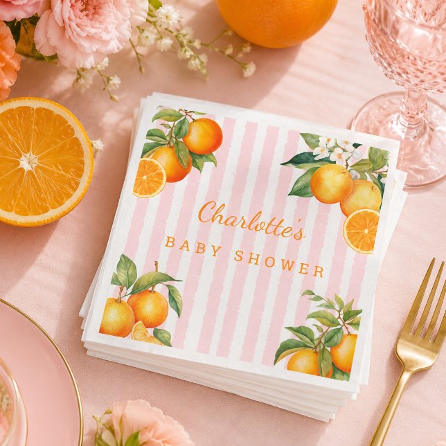 Guardanapo De Papel Chá de Bebê Laranja Cute Citrino (Citrus Orange Baby Shower Napkins)