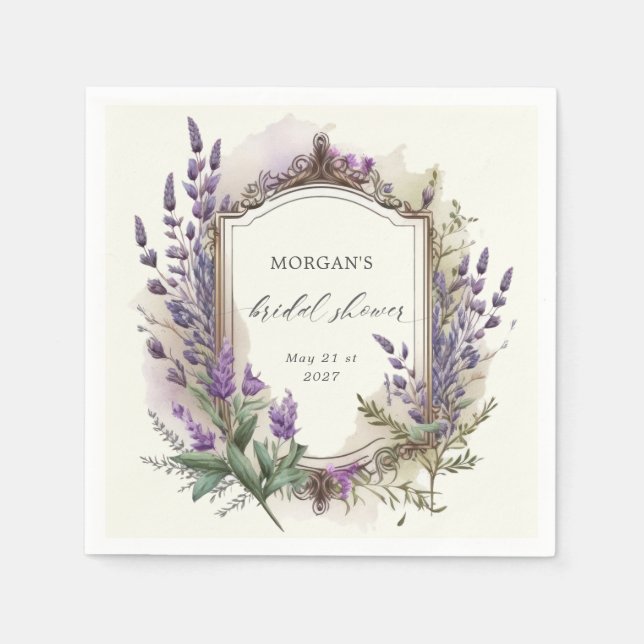 Guardanapo De Papel Chá de Bebê Lavanda Real em Aquarela (Frente)