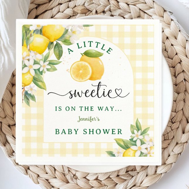 Guardanapo De Papel Chá de Bebê Limão Cítrico Gingham Amarelo (Criador carregado)