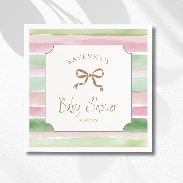 Guardanapo De Papel Chá de Bebê Listrado com Rosa Velho e Dourado (Criador carregado)