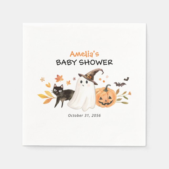 Guardanapo De Papel Chá de Bebê Little Boo Halloween Personalizado (Frente)