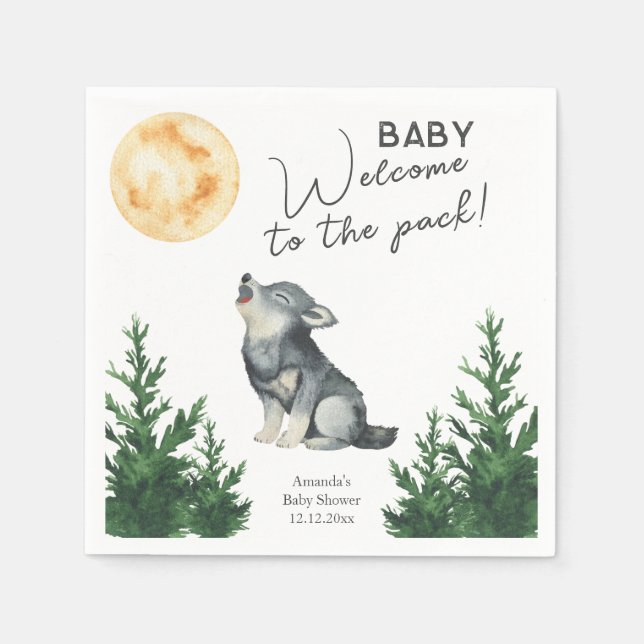 Guardanapo De Papel Chá de Bebê Lobo em Aquarela  (Frente)