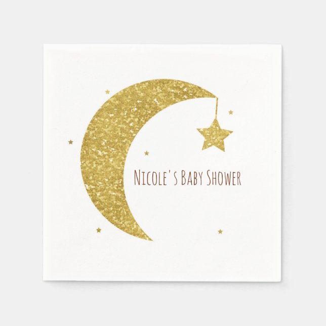 Guardanapo De Papel Chá de Bebê Lua e Estrelas Branco e Dourado (Frente)